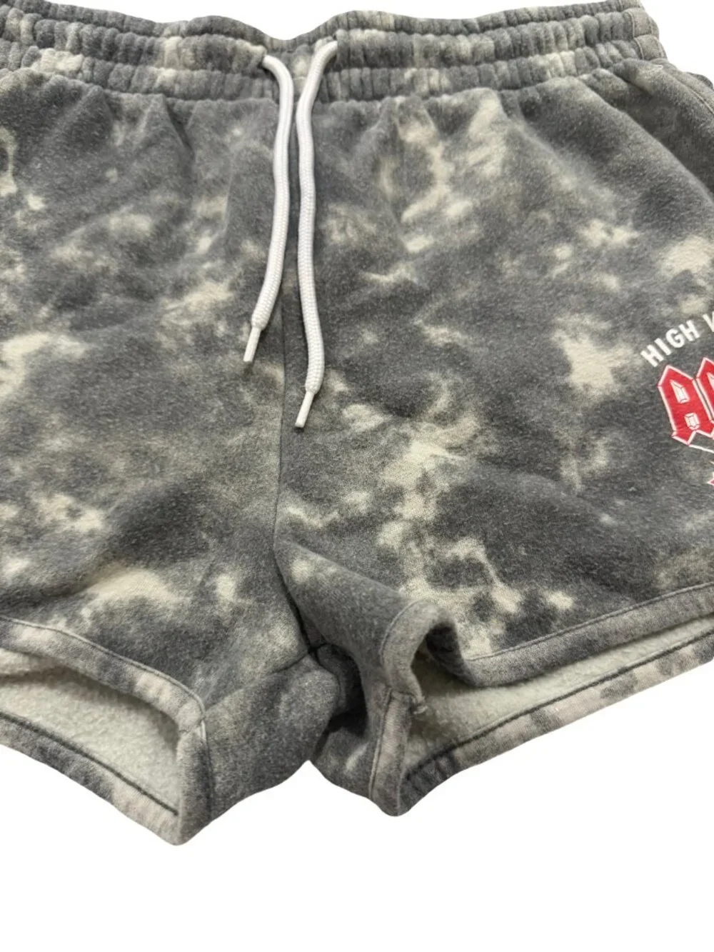 ACDC Charcoal Tie Dye Fleece Sweat Shorts Rock Graphic Drawstring Medium Women's